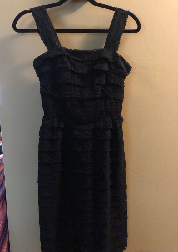 1950s black rows of eyelet dress - image 1