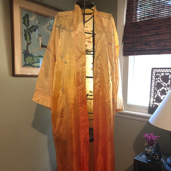 1940s ombré orange floral embroidered kimono
