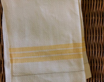 1950s birdseye tea cloth with yellow stripe border