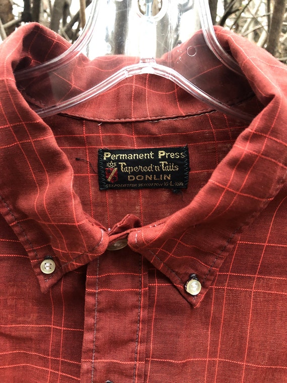 Men’s 1960s rust windowpane plaid shirt - image 4