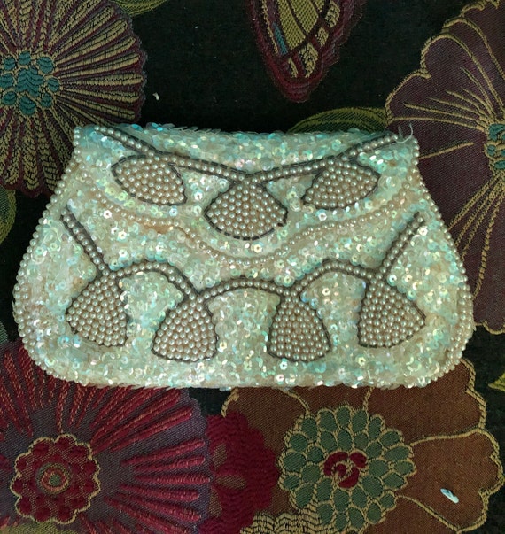1950s Dormar sequined evening clutch with glass p… - image 1