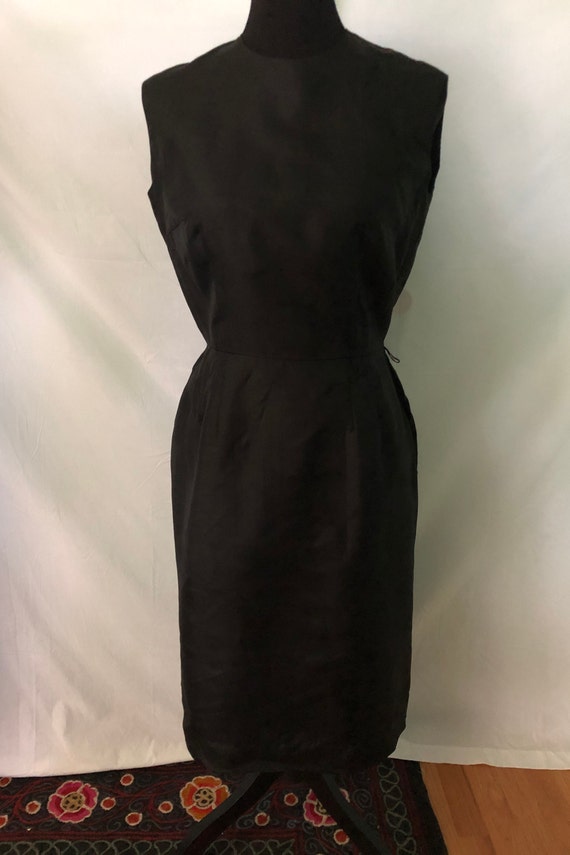 Early 1960s simple black silk blend sheath