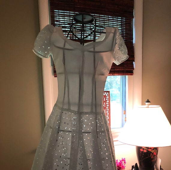 1940s faille and eyelet fit and flare dress