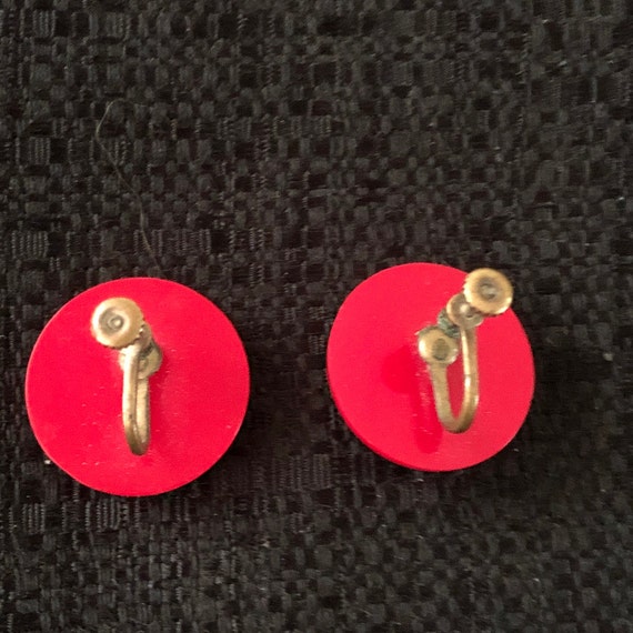 1950s cherry red celluloid dome screw back earrin… - image 3