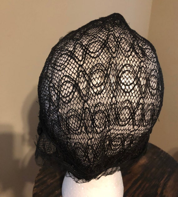 1920s lacy black rattan helmet cloche - image 7