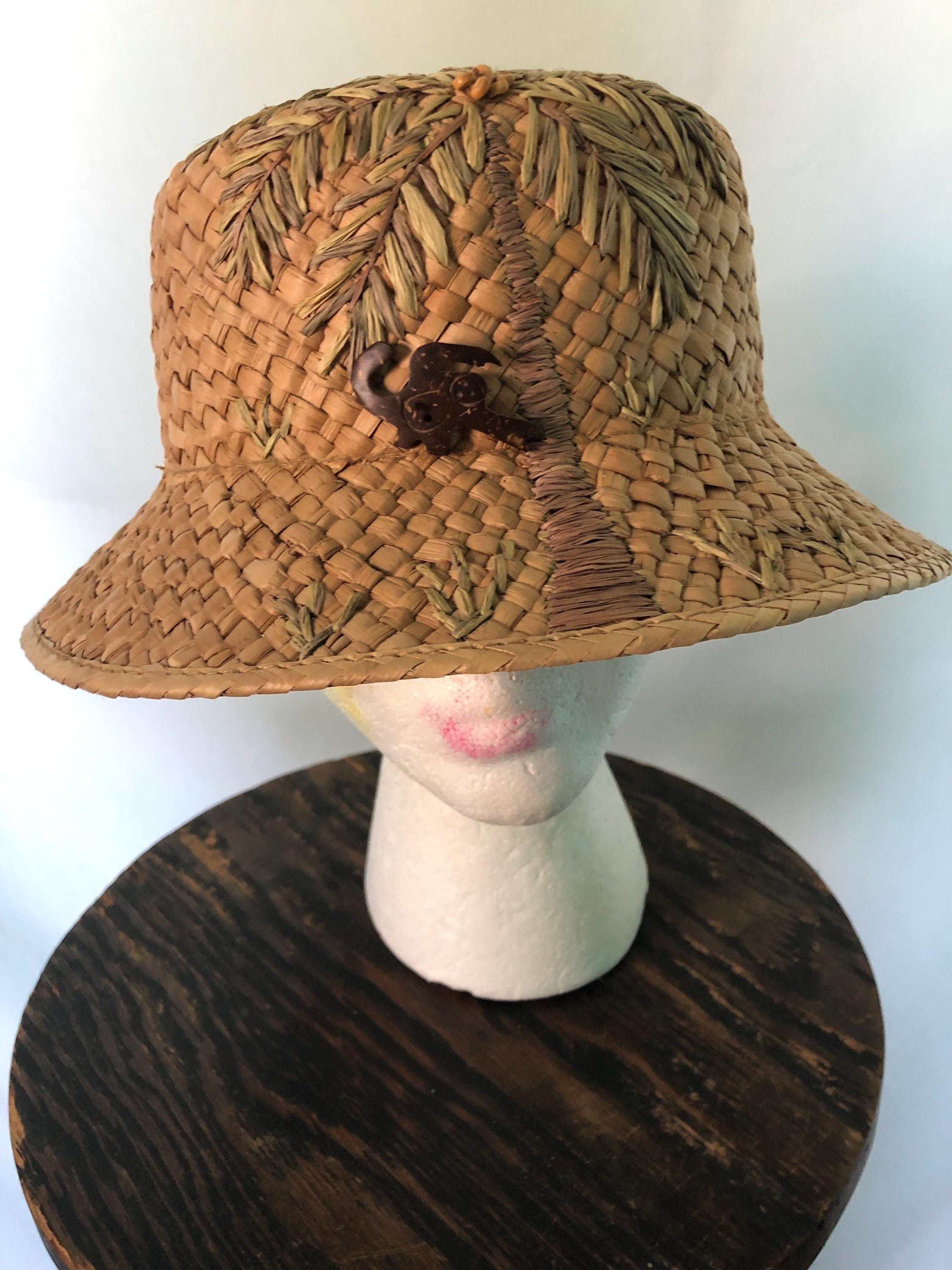 Vintage Gold Woven Straw Hat Statement Wide Brim Beaded Band USA Made 1980s Wide Brim Gold Vintage Hats for Women | eBay main image 4