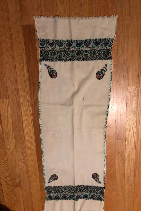 Turkish off white embroidered wool scarf