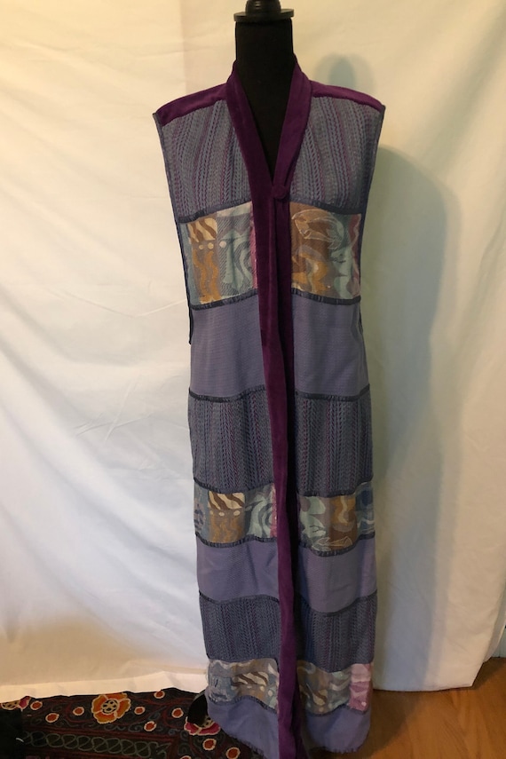 1970s shades of violet elongated patchwork vest