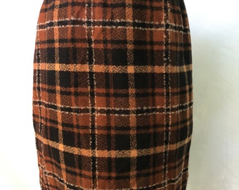 Early 1960s Koret of California brown wool plaid skirt