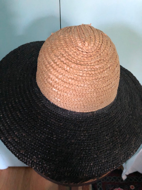 Black and tan straw wide brim hat - image 7