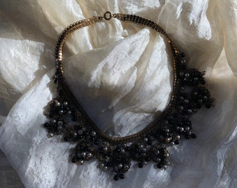1910s German foil necklace with black beads and glass pearls
