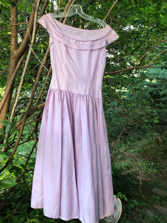 1950s lavender satin party dress