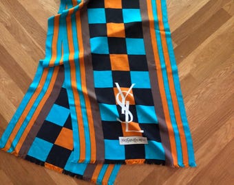 Vintage Yves Saint Laurent stripe and check silk scarf