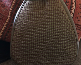 1960s olive green and brown houndstooth shoe bag