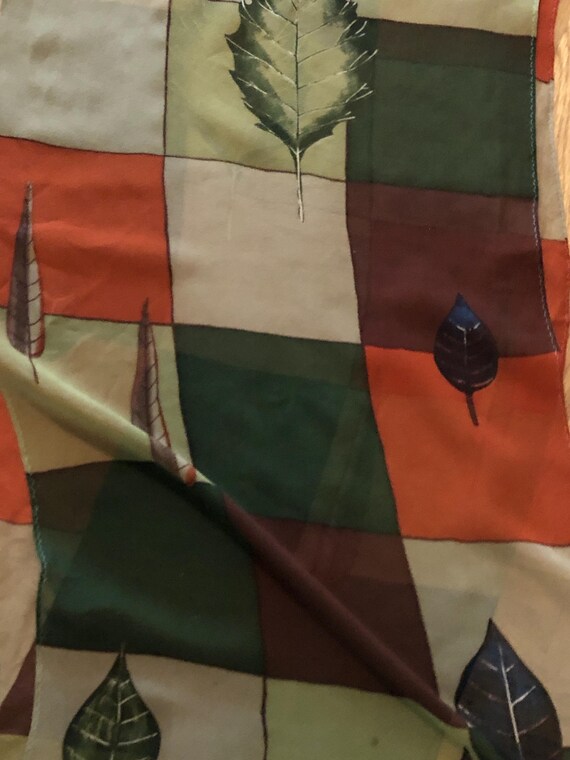 Autumnal tones check and leaf pattern silk scarf - image 3
