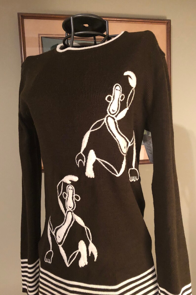 1960s sweater top with monkeys applique