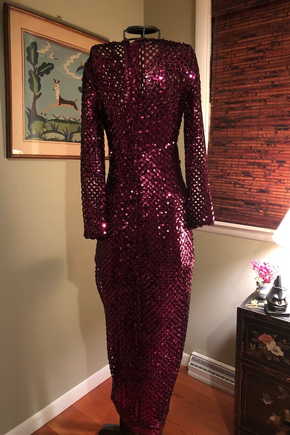 Early 1970s slinky burgundy sequined dress - image 6
