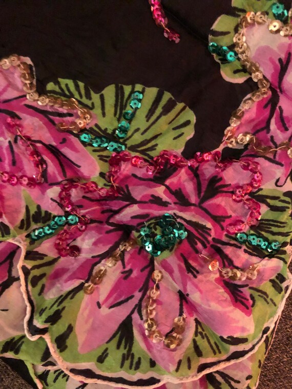 1940s black floral pattern silk scarf with sewing… - image 8