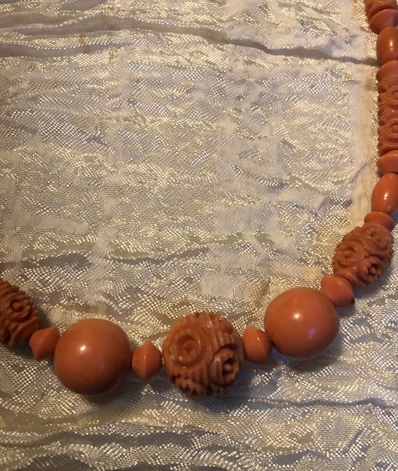 1930s celluloid faux coral bead necklace - image 2