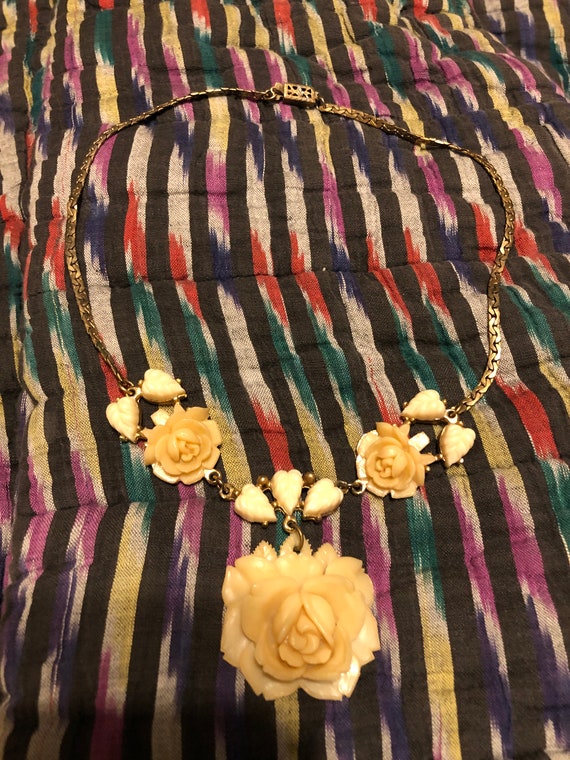 1940s celluloid rose necklace