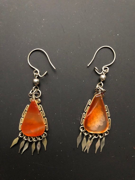 Peruvian orange stone earrings - image 1
