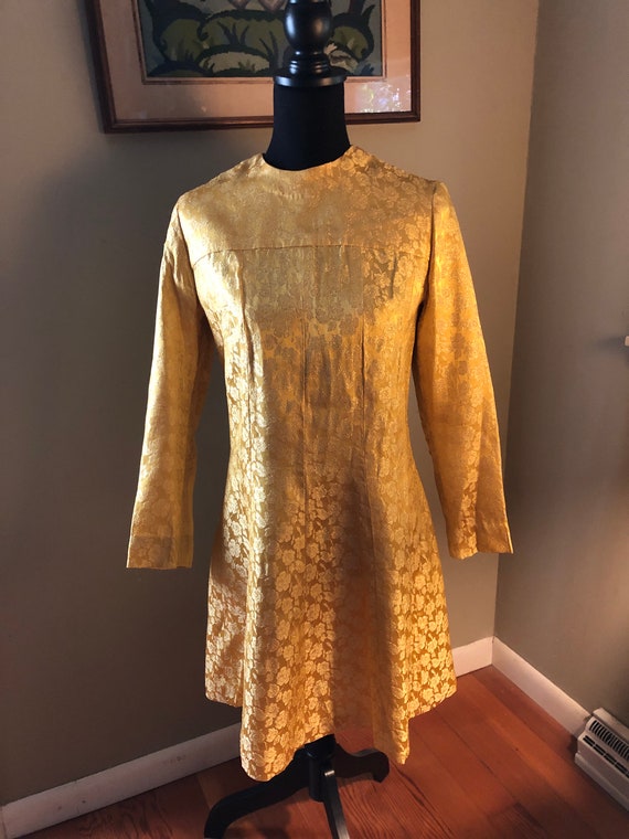 1960s saffron rose brocade dress