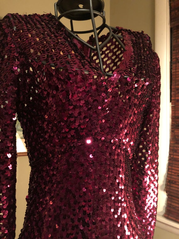 Early 1970s slinky burgundy sequined dress - image 3