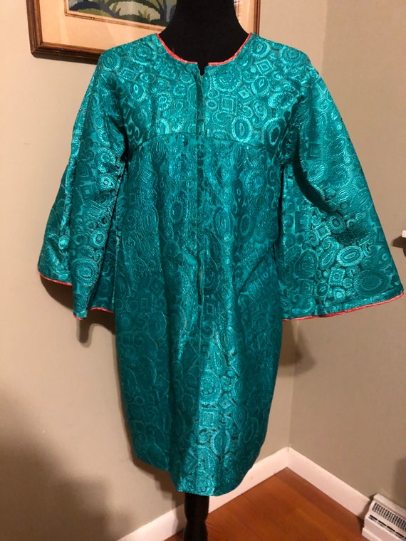1960s jade and coral brocade robe