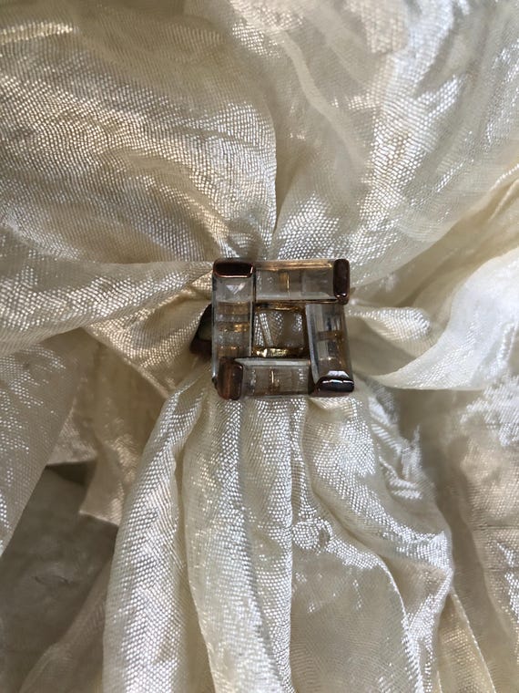 Copper tone statement ring with angled baguette g… - image 1