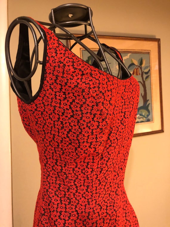 1950s red lace over black taffeta rumba dress - image 6