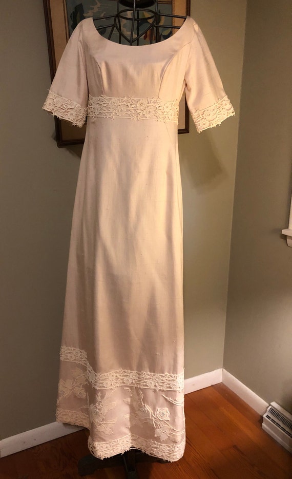 1966 ivory empire waist silk and linen blend weddi