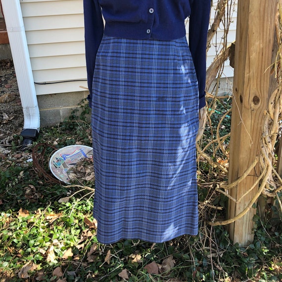 Late 1940s/early 1950s shades of blue plaid cotto… - image 1