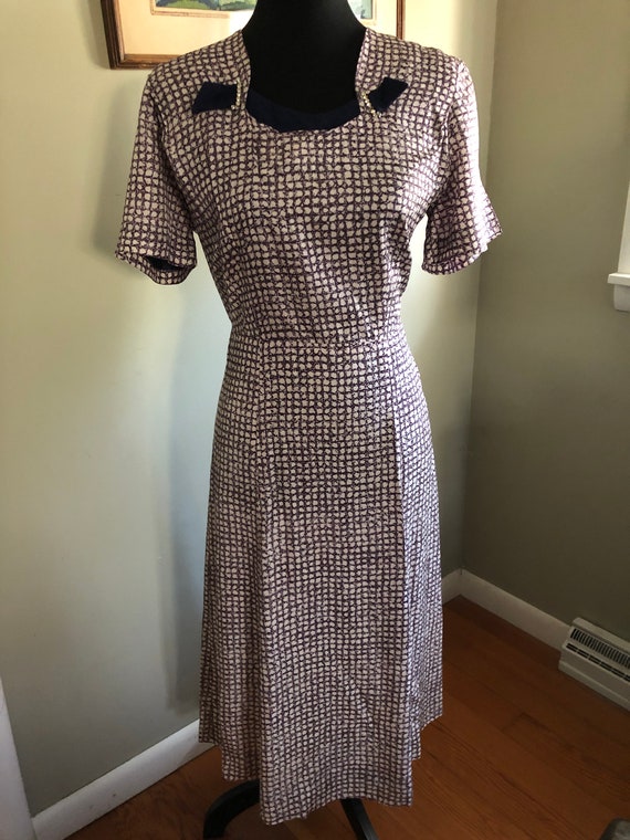 1940s wicker weave print silk blend dress