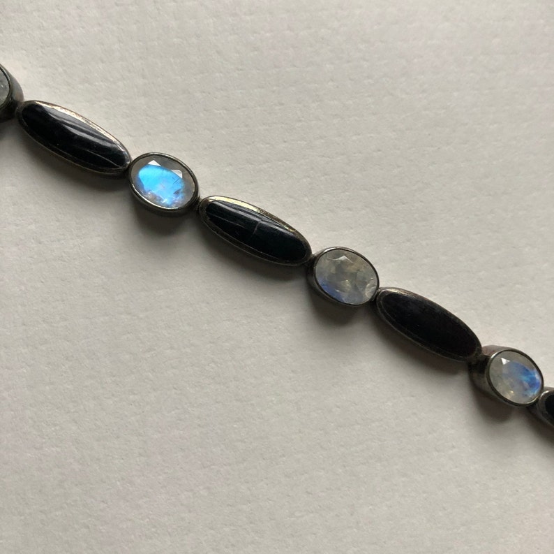 Black onyx and moonstone sterling link bracelet
