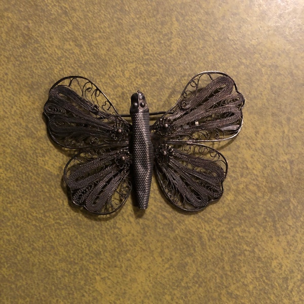 1950 s Mexican filigree butterfly brooch