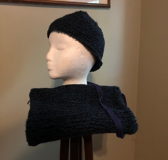 1960s deep colors boucle skull cap and matching m… - image 3