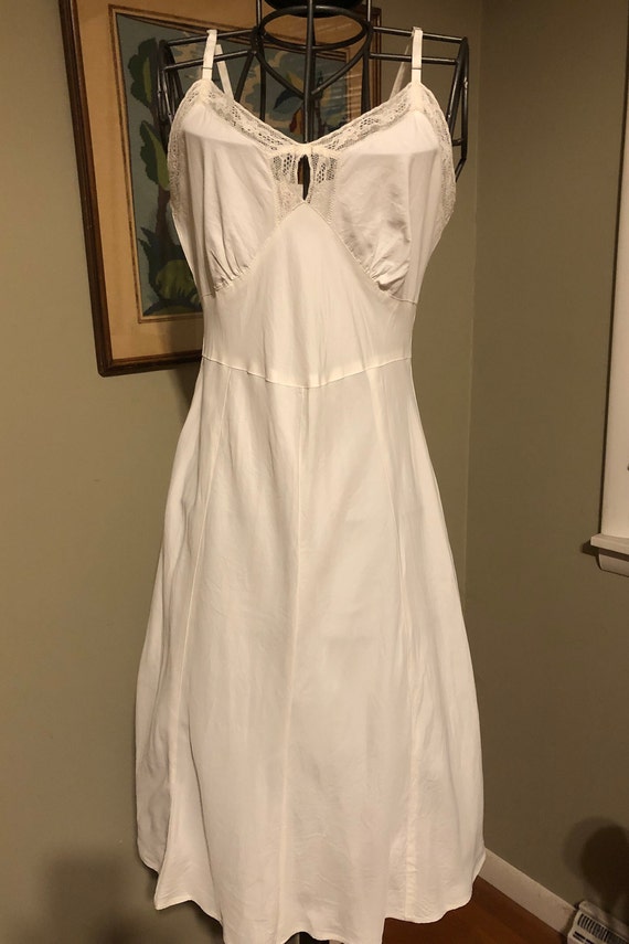 1940s white rayon slip with dainty lace trim