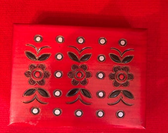 Polish red wood box with floral design