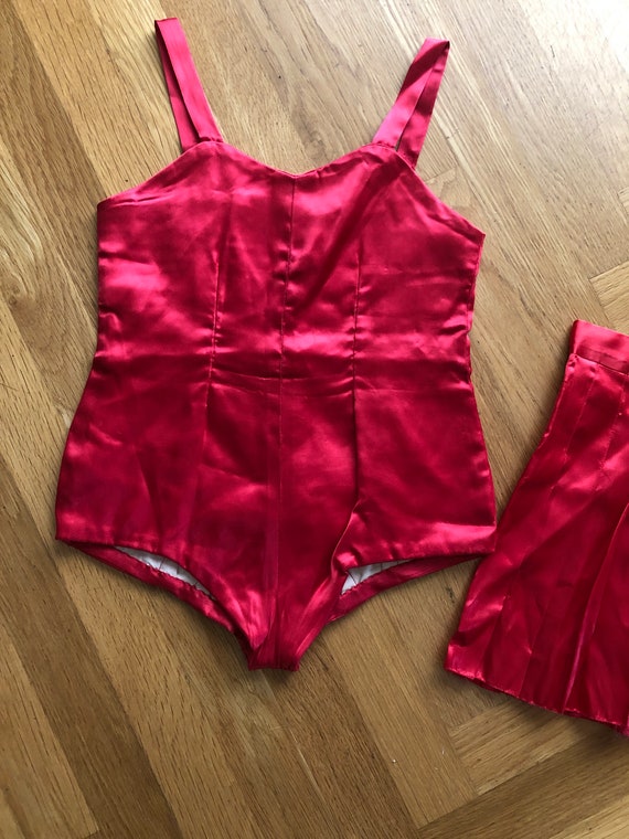 1950s girls red satin dance costume - image 2
