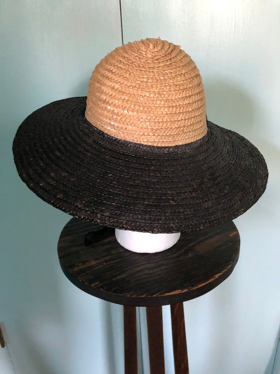 Black and tan straw wide brim hat - image 6