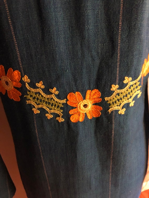 1970s Pakistani teal cotton tunic with embroidere… - image 7