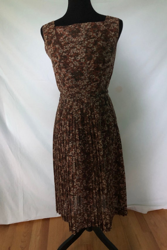 1950s brown floral print sun dress and jacket ens… - image 2
