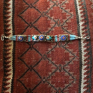 Tibetan sterling bracelet with turquoise, coral and lapis stones