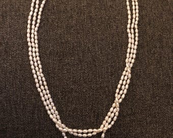 1980s three strand glass seed pearl necklace
