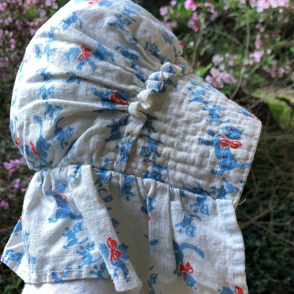 Saco de harina de algodón de la década de 1930 mamá gato y gatitos imprimen sombrero de sol para niños pequeños
