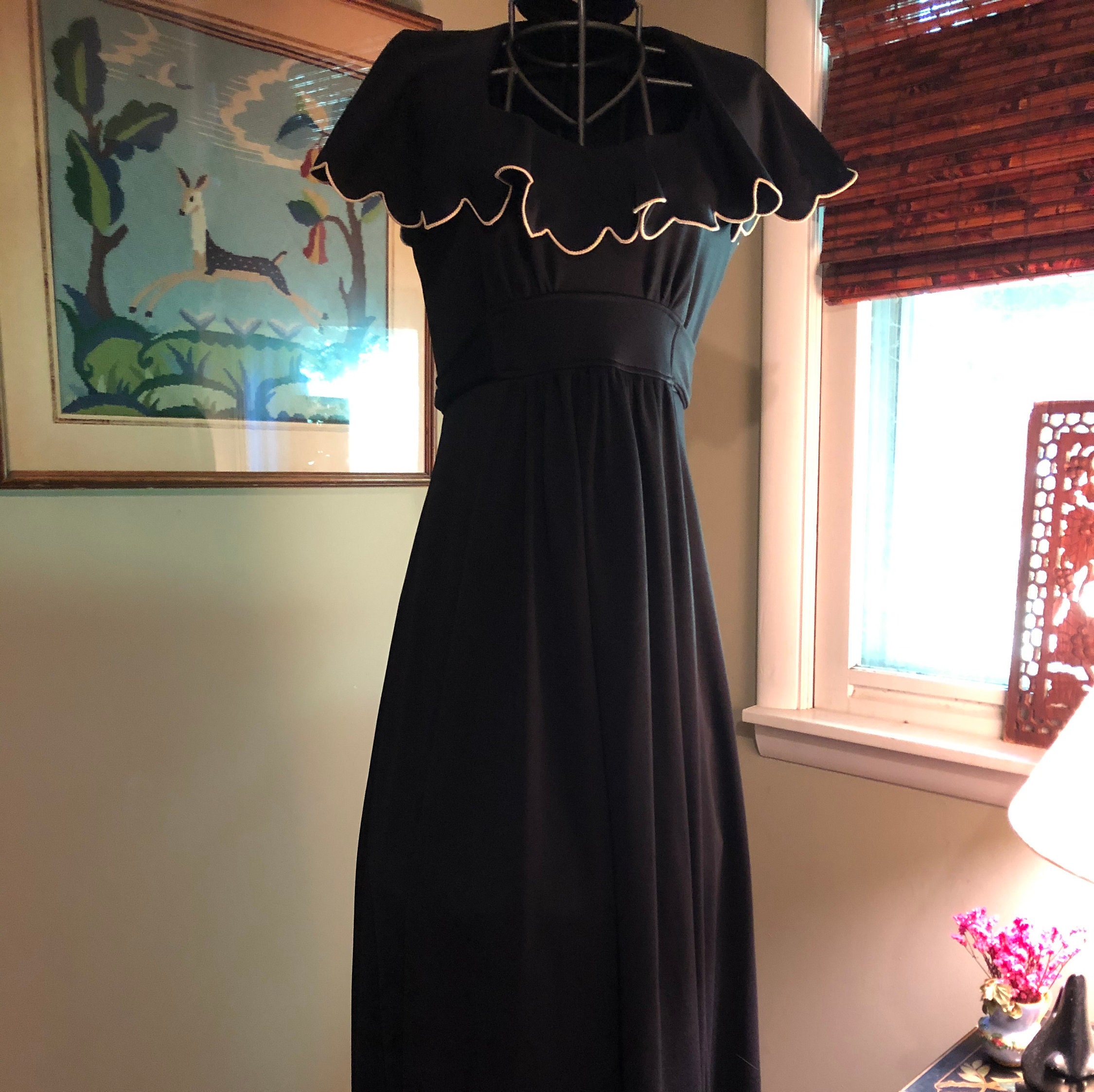 60's Black Empire Waist Maxi Dress — High Femme Vintage