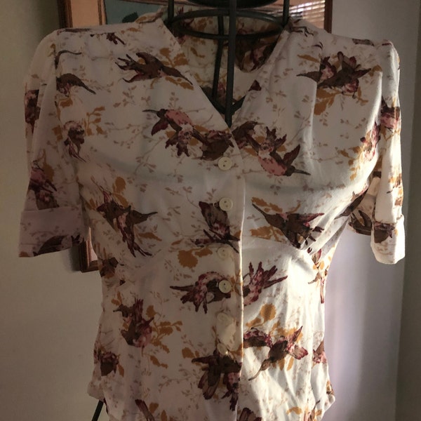 1960s softest cotton knit bird print top