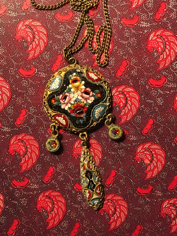 1910s Italian micro mosaic pendant necklace - image 2