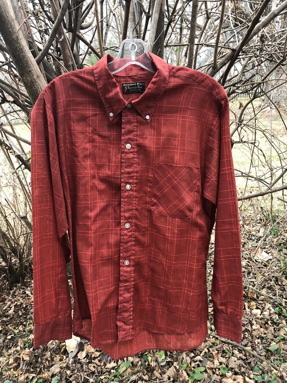 Men’s 1960s rust windowpane plaid shirt - image 2