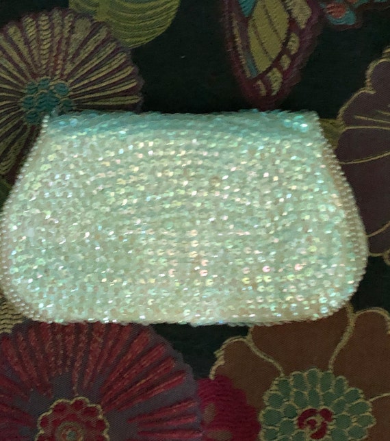 1950s Dormar sequined evening clutch with glass p… - image 3